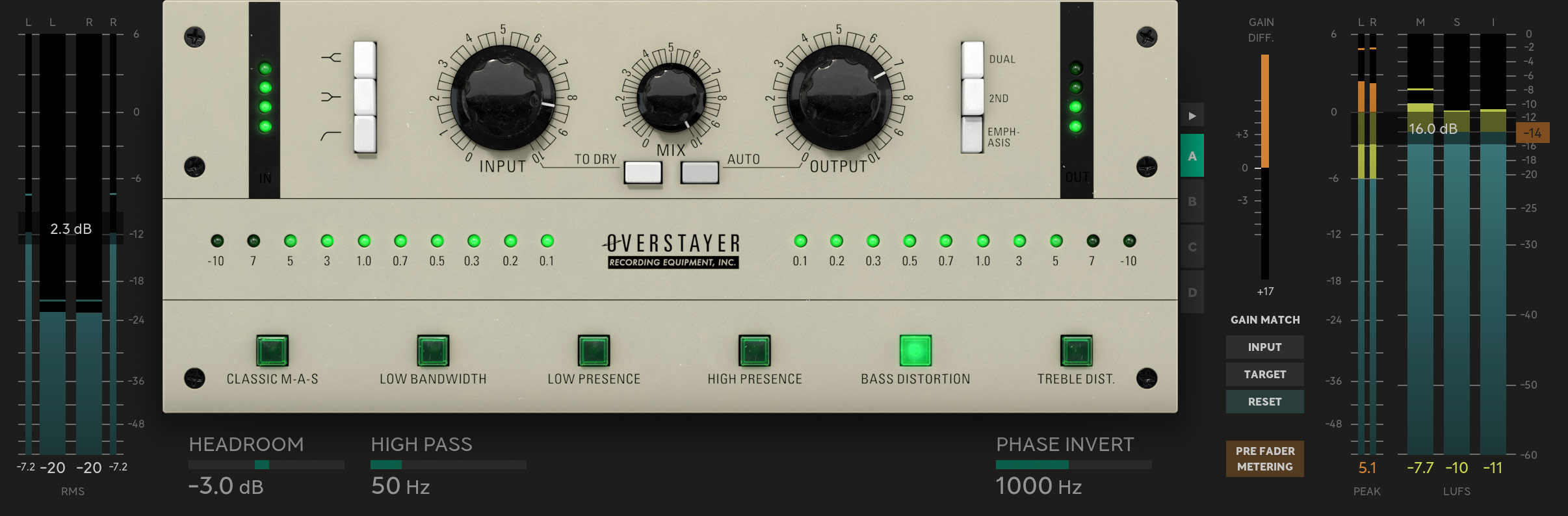 Extended Features with input and output meters and extra features at the bottom.