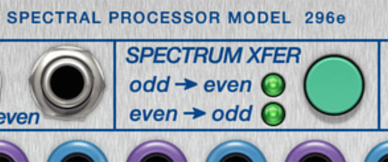 Clicking on the Xfer mode button once will light the odd>even LED and will internally couple all odd bands envelope outputs with all even bands CV inputs. In this mode, only the Even output will output audio.