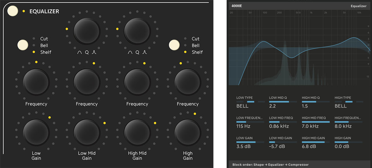 Equalizer section on the Console 1 hardware and On-Screen Display.