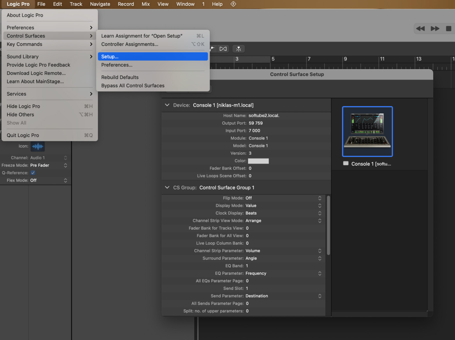 Enter Control Surface Setup to remove or add Console 1 support. This is usually not necessary.
