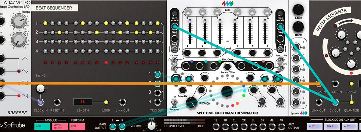 Use an external sequencer to have a melody line track the pitches.