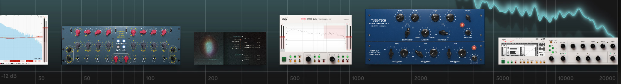 The plug-ins panel with the included plug-ins and the signal chain.