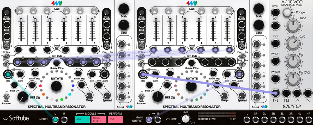 Vocoding. Let one SMR track the sound sources, and another to re-synthesize it.