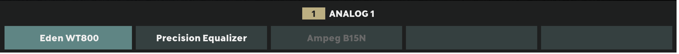Three plug-ins are loaded: Eden WT800 in the Unison slot, Precision Equalizer in the first plug-in slot, and the Ampeg B15N in the third slot. The Ampeg is grayed out, and is deactivated. Plug-in slots 4-5 have no inserts.