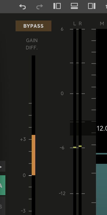 When available, the Bypass button is located on top of the Gain Difference meter.