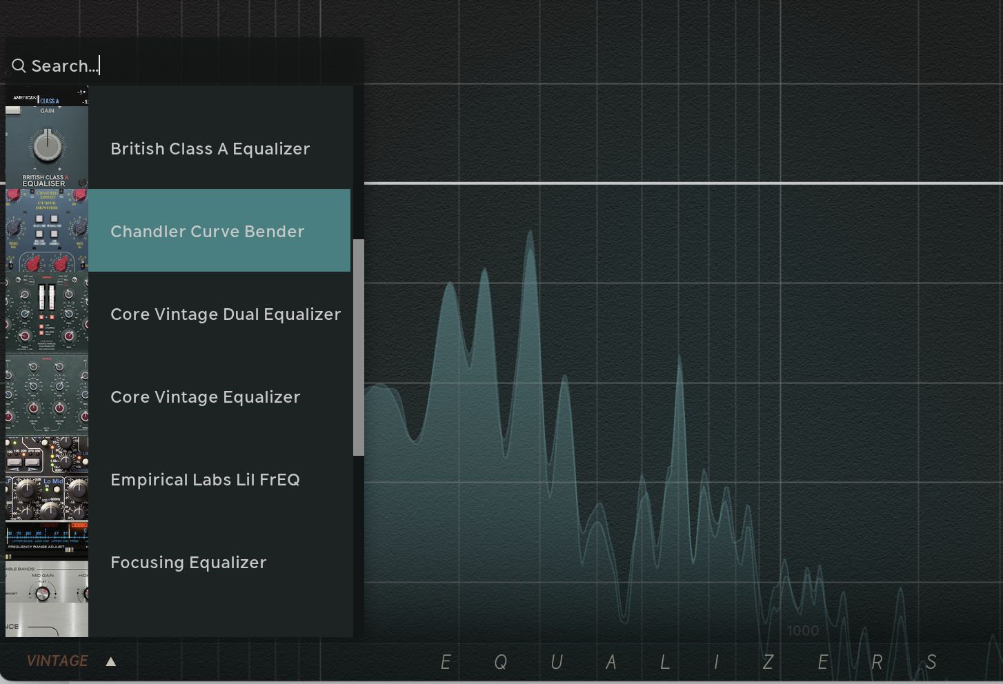 Click the white arrow to open the "Load Vintage Equalizer" menu.