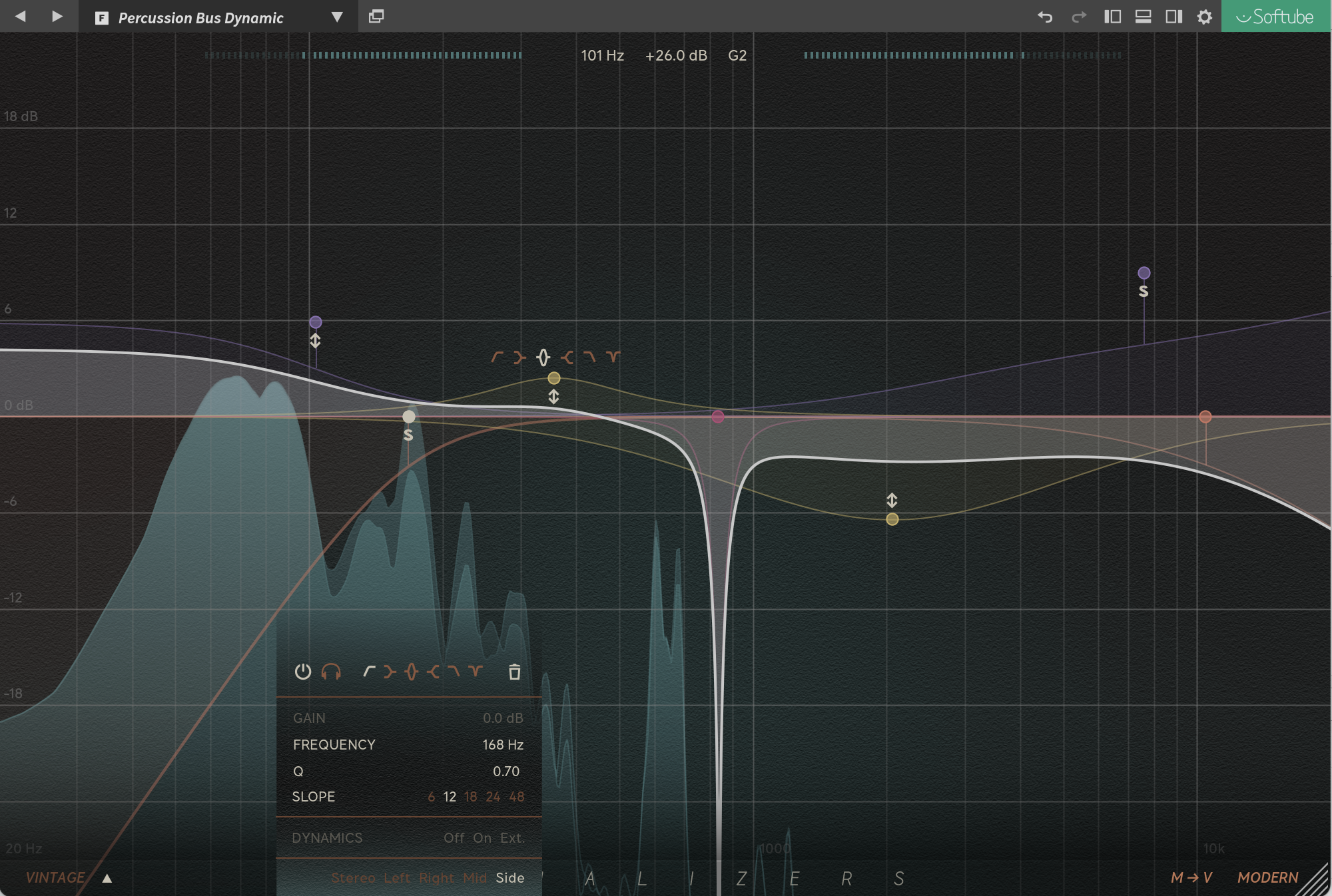 Hovering a band will open the band menu.