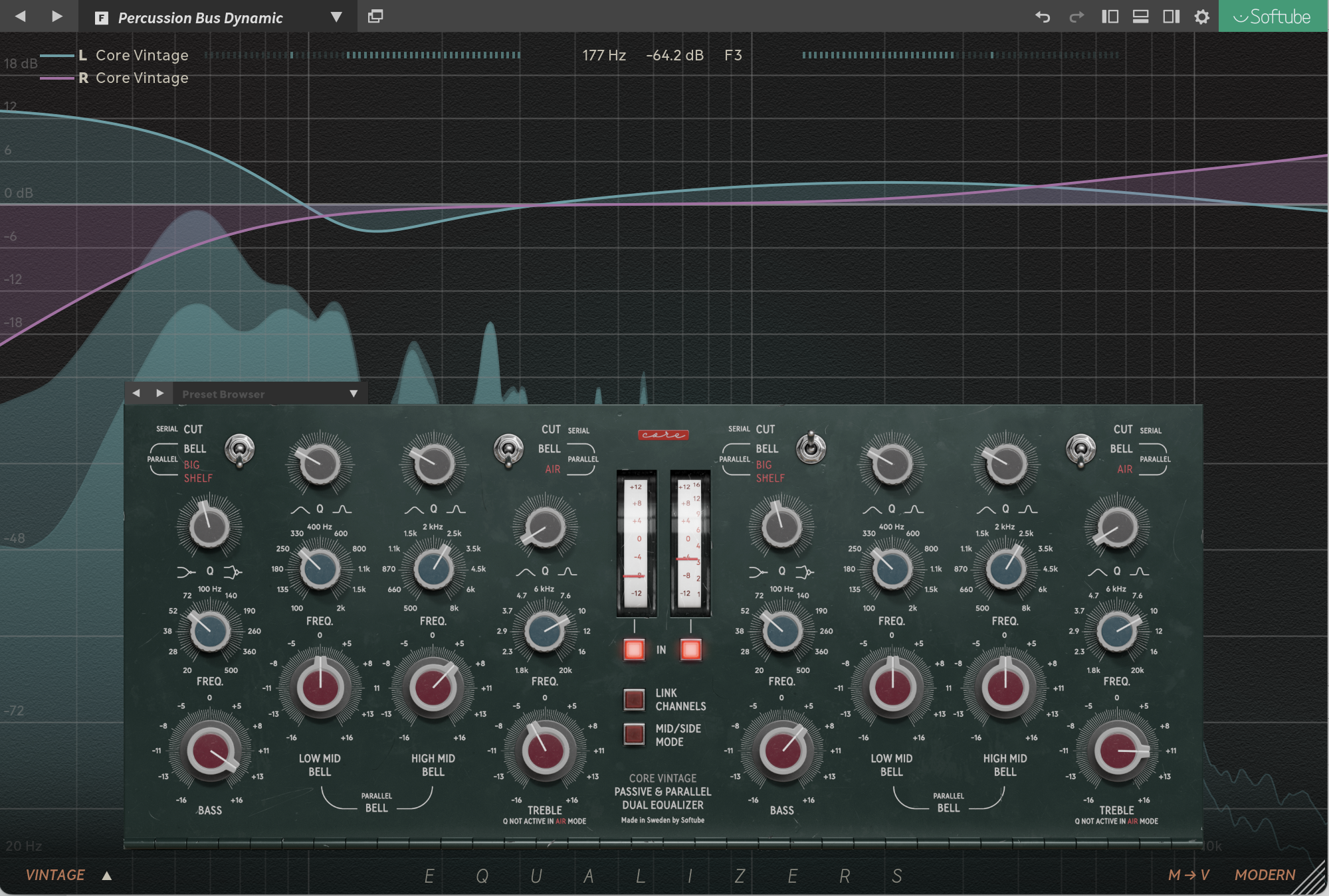 Hovering or clicking on the small thumbnail will open the vintage equalizer user interface.